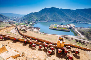 Indian Elephants carrying visitors up and down Amber Fort, Jaipur. India