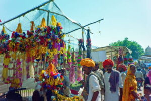 Jaipur, Rajasthan - India October 2000: A typical assesoire shop which can be found all over India. People use the decorative itemsto celebrate Diwali, the Hindu festival of lights.